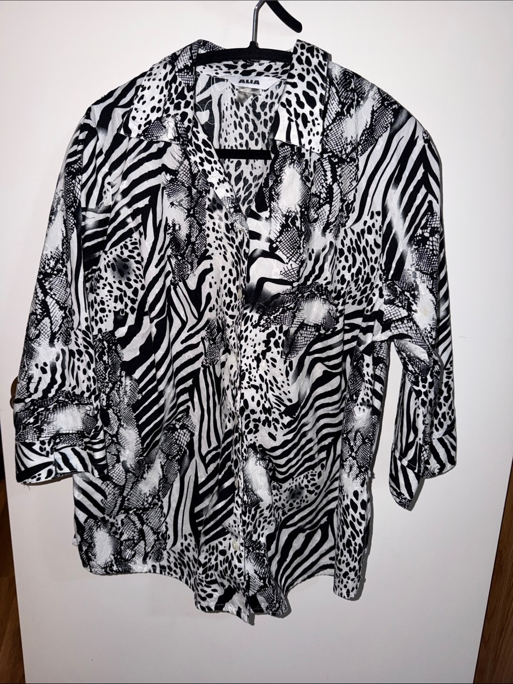 Alia Black and White Mixed Animal Print Button-Down Shirt